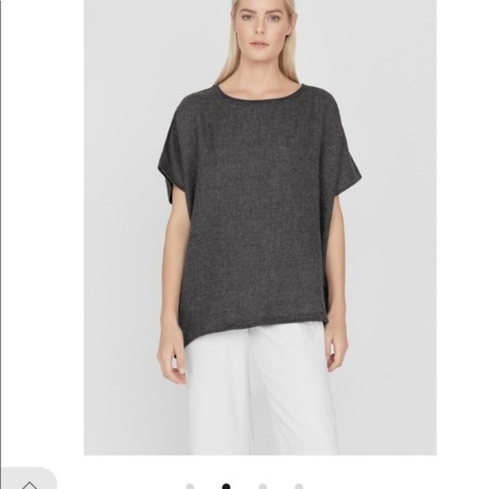 Cuyana Oversized Baby Alpaca Short Sleeve Sweater Navy Blue‎ Relaxed Fit Petite